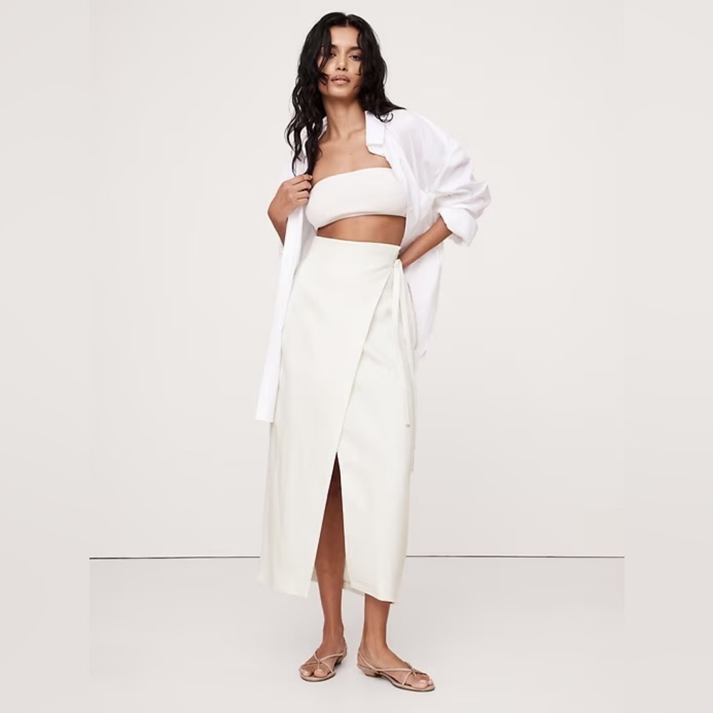 NWT! Banana Republic Magnolia Flower Ivory Linen Wrap Maxi Skirt - 🕰️
